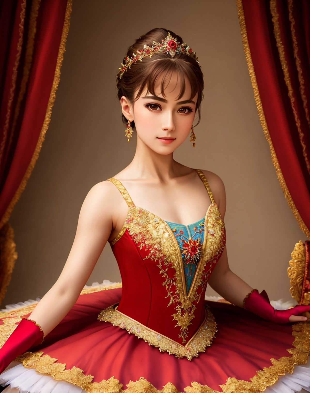 Masterpiece, absurdres,HDR ,highly detailed eyes and face, Primaballerina_tutu,  a woman in a ballgown is posing for a pic...